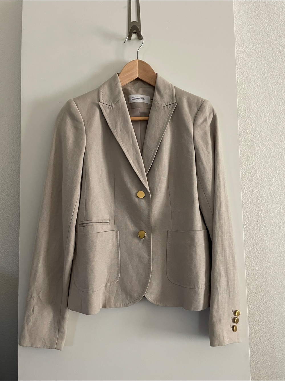 Calvin Klein Linen Rayon Blend Structured Blazer LT. Tan-Soft Taupe Lined NWOT